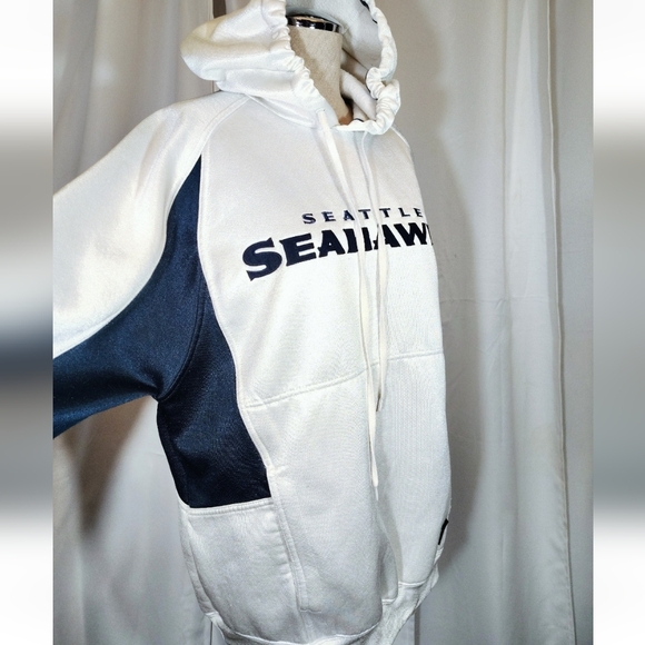 Seattle Seahawks NFL Hoodie,Men Satin Logo White/Blue, Pullover, Pckts, Reebok,M - Picture 10 of 16